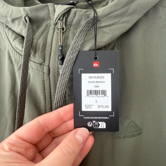 Quiksilver Men's Olive Lightweight hoodie size L BNWT - Picture 4 of 4